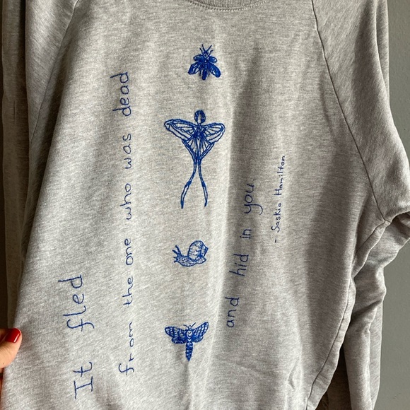 Hand stitched sweatshirt with Saskia Hamilton poem. - Picture 4 of 9
